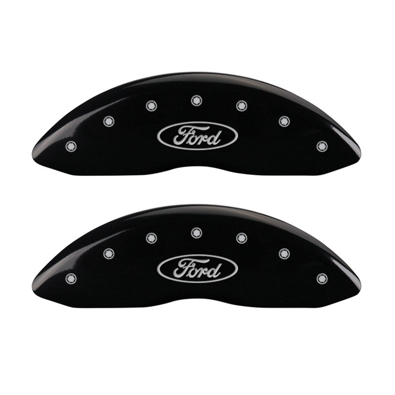 Front-Set-2-Caliper-Covers-Engraved-Front-Oval-LogoFord-Black-Finish-Silver-Ch