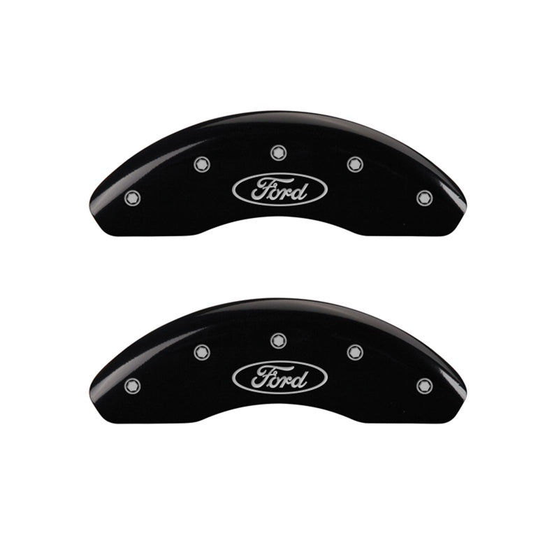 Front-Set-2-Caliper-Covers-Engraved-Front-Oval-LogoFord-Black-Finish-Silver-Ch