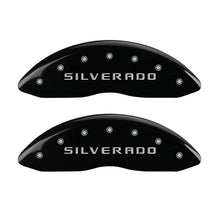 Load image into Gallery viewer, Front-Set-2-Caliper-Covers-Engraved-Front-Silverado-Black-Finish-Silver-Ch