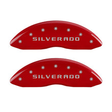 Load image into Gallery viewer, Front-Set-2-Caliper-Covers-Engraved-Front-Silverado-Red-Finish-Silver-Ch