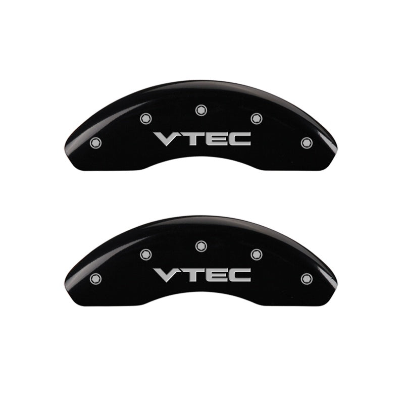 Front-Set-2-Caliper-Covers-Engraved-Front-Vtec-Black-Finish-Silver-Ch