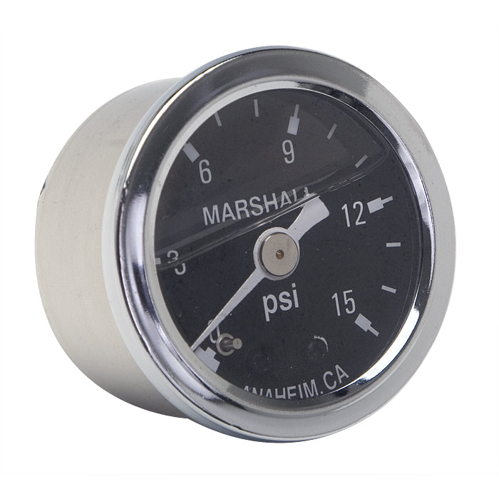 Fuel-Pressure-Gauge;-112-In.-Dia.;-015Psi;-18Npt-Threadchrome-WBlack-Dial195964-Pontiac-Engin