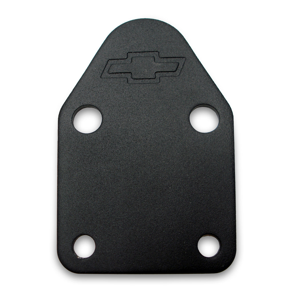 Fuel-Pump-Block-Off-Plate;-Black-Crinkle-With-Bowtie;-Fits-Sb-Chevy-V8-Engines