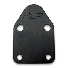 Load image into Gallery viewer, Fuel-Pump-Block-Off-Plate;-Black-Crinkle-With-Bowtie;-Fits-Sb-Chevy-V8-Engines