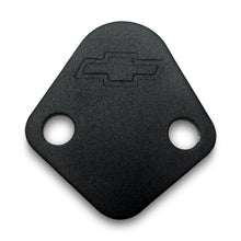 Load image into Gallery viewer, Fuel-Pump-Block-Off-Plate;-Blk-Crinkle-With-Bowtie;-Fits-Bb-Chevy-V8-Engines