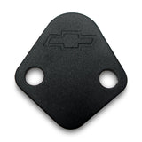 Proform 141-213 Fuel Pump Block-Off Plate; Blk Crinkle with Bowtie; Fits BB Chevy V8 Engines