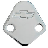 Proform 141-211 Fuel Pump Block-Off Plate; Chrome with Bowtie Logo; Fits BB Chevy V8 Engines