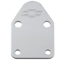 Load image into Gallery viewer, Fuel-Pump-Block-Off-Plate;-Chrome-With-Bowtie-Logo;-Fits-Sb-Chevy-V8-Engines