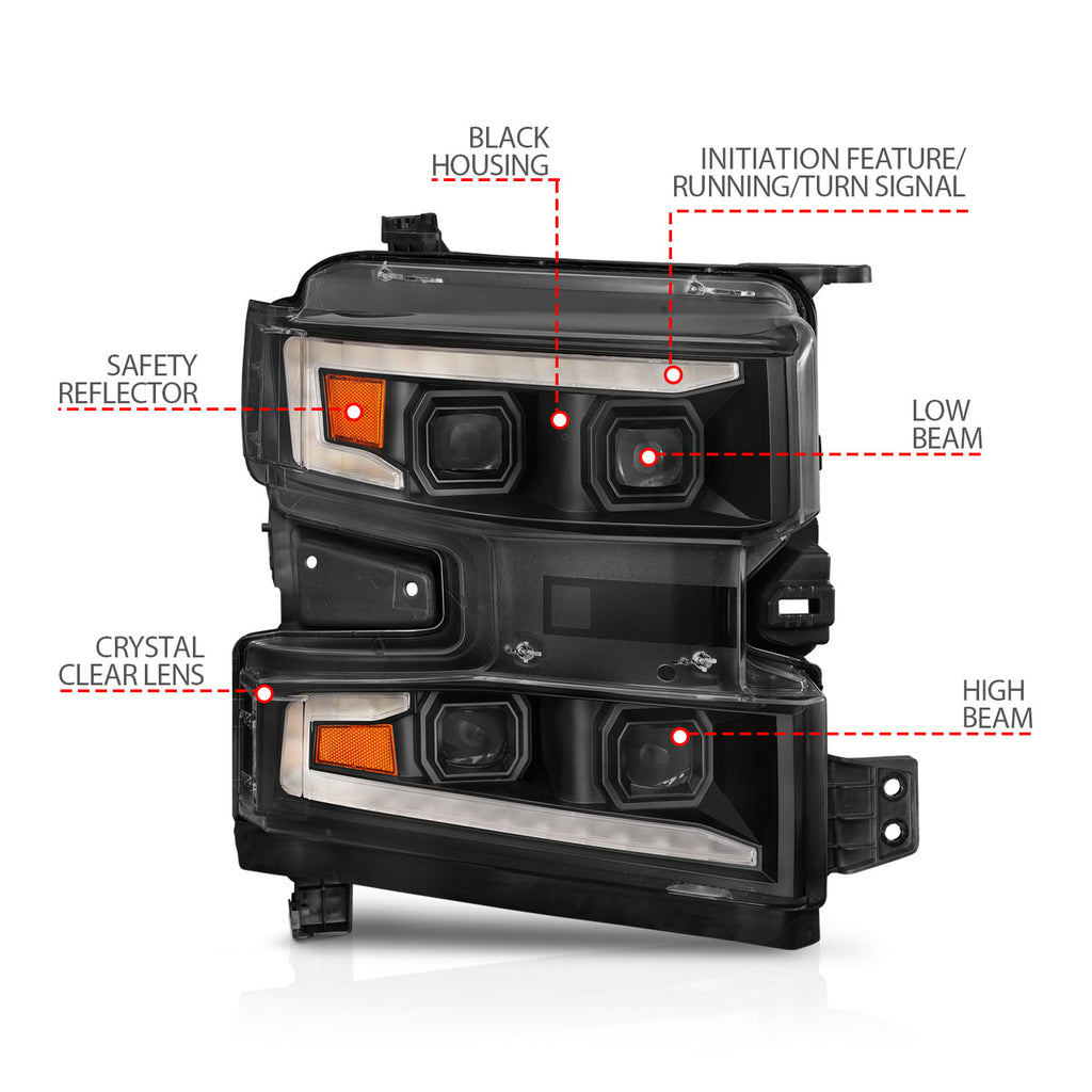 Full-Led-Projector-Headlights-W-Light-Bar-Switchback-Sequential-Black-Housing-W-Initiation-Light-(Halogen-Type)-(Passenger-Side-Only)