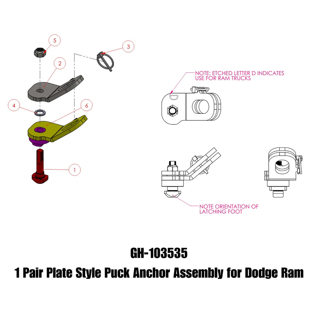 GEN-Y Hitch GH-103535 Safety Chain Anchors for Select Dodge Ram 1500, Dodge Ram 2500, Dodge Ram 3500, Dodge Ram 4500, Dodge Ram