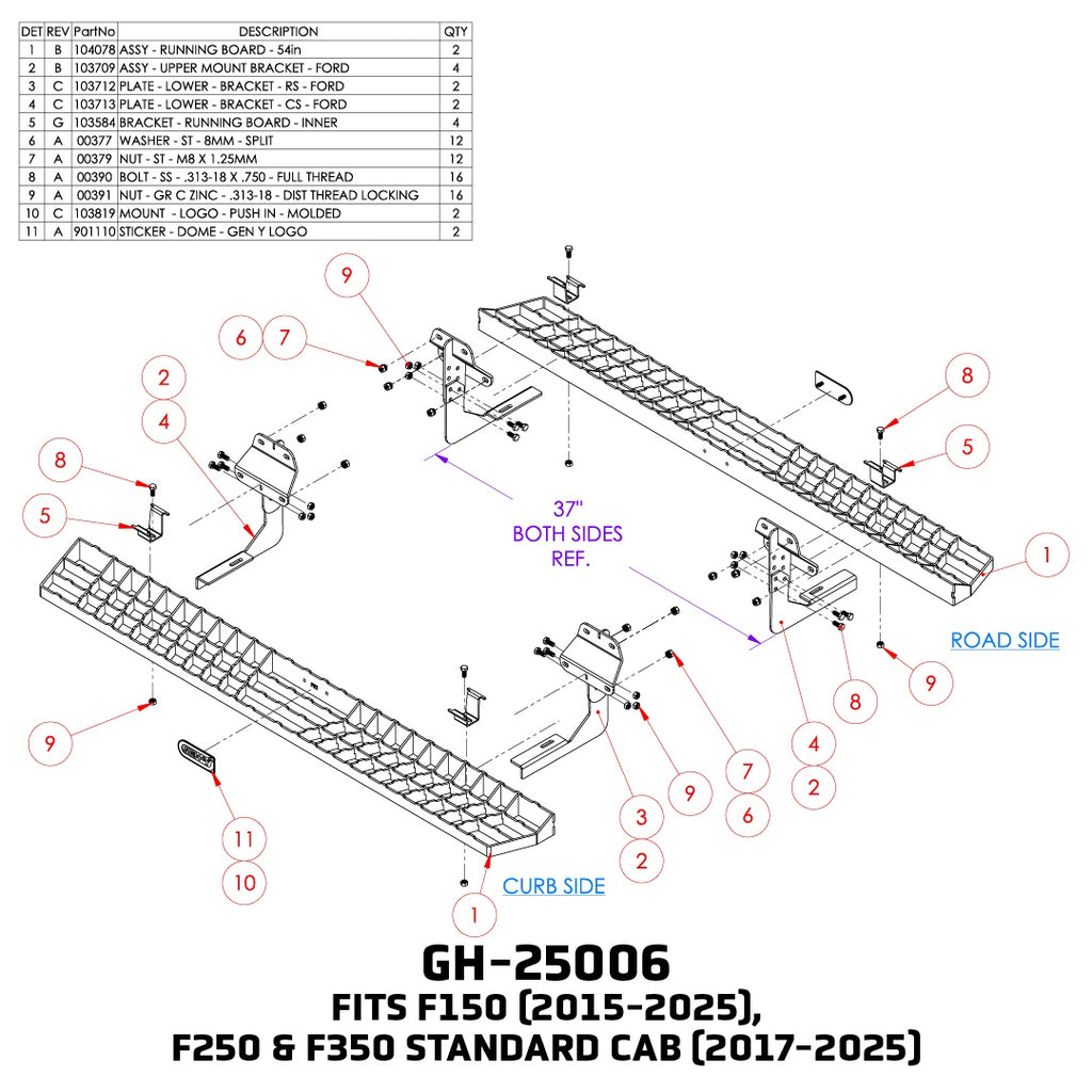 GEN-Y Hitch GH-25006 Running Boards - 84" for Select Ford F-150, Ford F-250 Super Duty, Ford F-350 Super Duty
