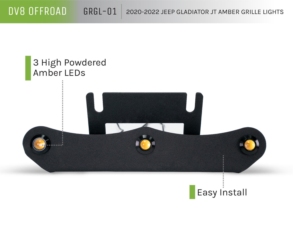 DV8 Offroad GRGL-01 GRGL-01 20-22 JEEP GLADIATOR JT FRONT GRILL AMBER ACCENT LIGHTS for Select Jeep Gladiator