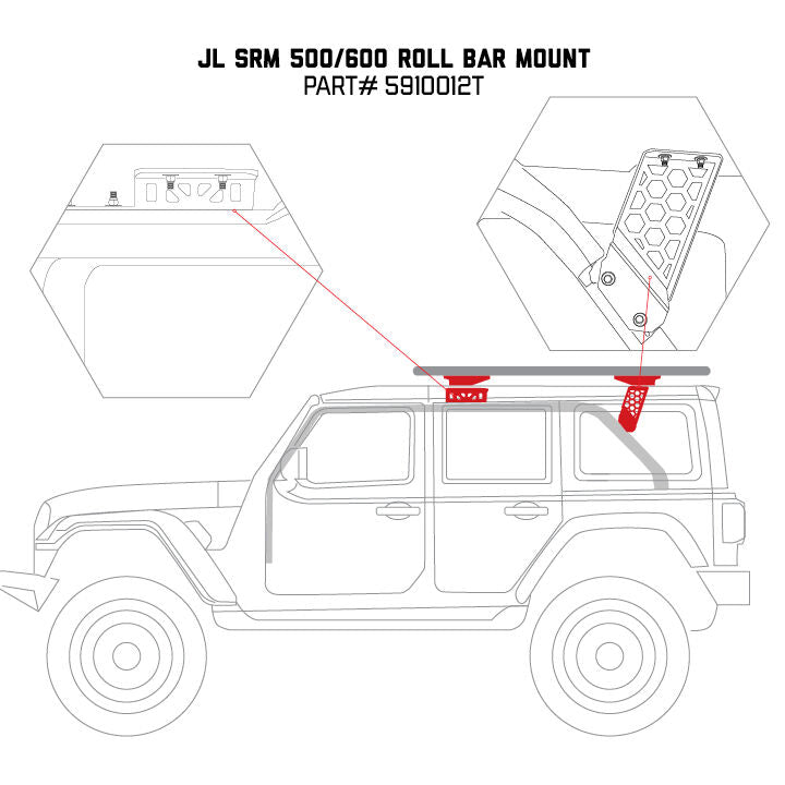 Go Rhino 5910012T SRM Roll Bar Mounting Kit - Jeep JLU Mount for Select Jeep Wrangler