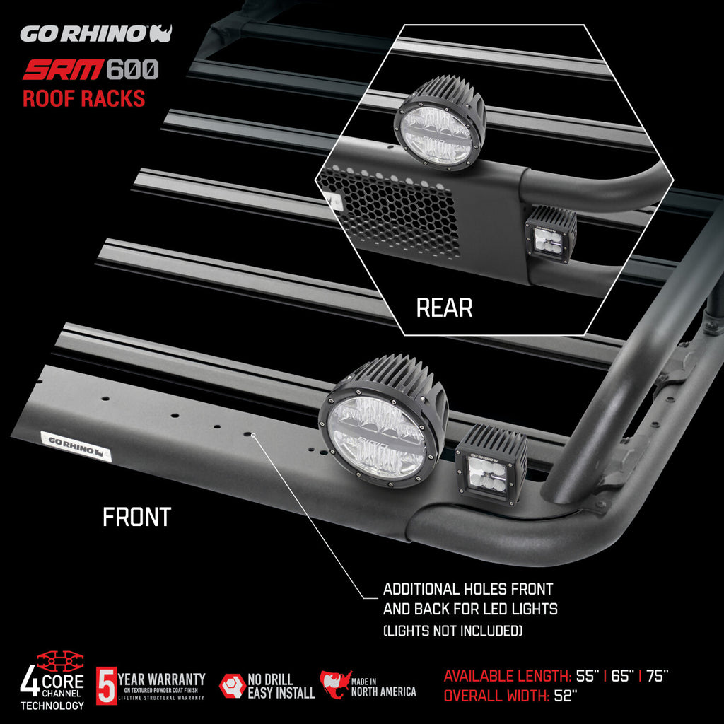 Go Rhino 5936055T SRM600 55" Long x 52" Wide Tubular Basket-Style Roof Rack