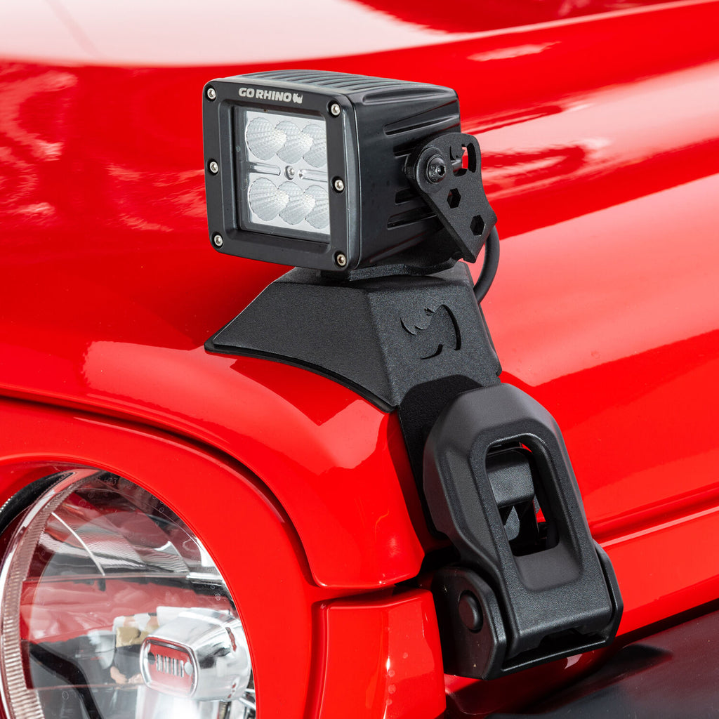 Go Rhino 730035T XE Hood Latch Light Mounts for Jeep JL/JT - Fits Single 3x3 LED Cube Light for Select Jeep Gladiator, Jeep Wrangler
