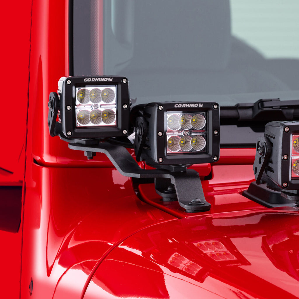 Go Rhino 730231T XE Windshield Cowl Light Mounts for Jeep JL/JT - Fits Dual 3x3 Cubes Offset for Select Jeep Gladiator, Jeep Wrangler