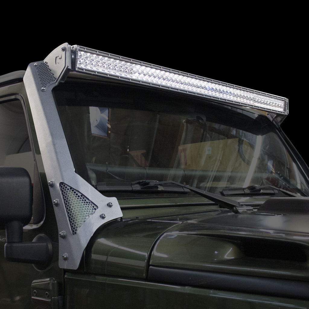 Go Rhino 730503T XE Windshield Light Mount for Jeep Wrangler JK, fits 50" Light Bar for Select Jeep Wrangler, Jeep Wrangler JK