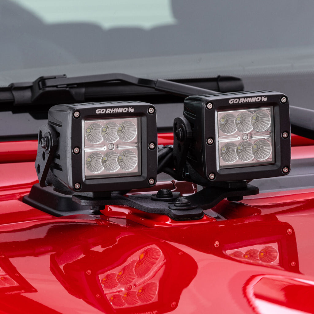 Go Rhino 731030T XE Hood Hinge Light Mounts for Jeep JL/JT - Fits two 3x3 Cubes for Select Jeep Gladiator, Jeep Wrangler