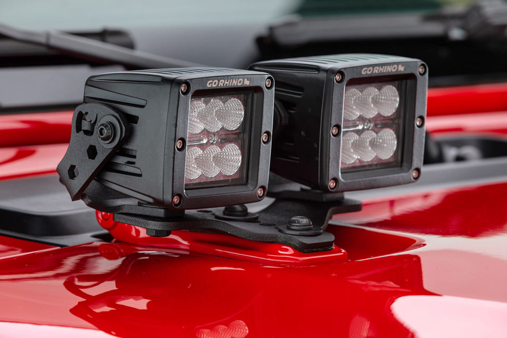 Go Rhino 731030T XE Hood Hinge Light Mounts for Jeep JL/JT - Fits two 3x3 Cubes for Select Jeep Gladiator, Jeep Wrangler