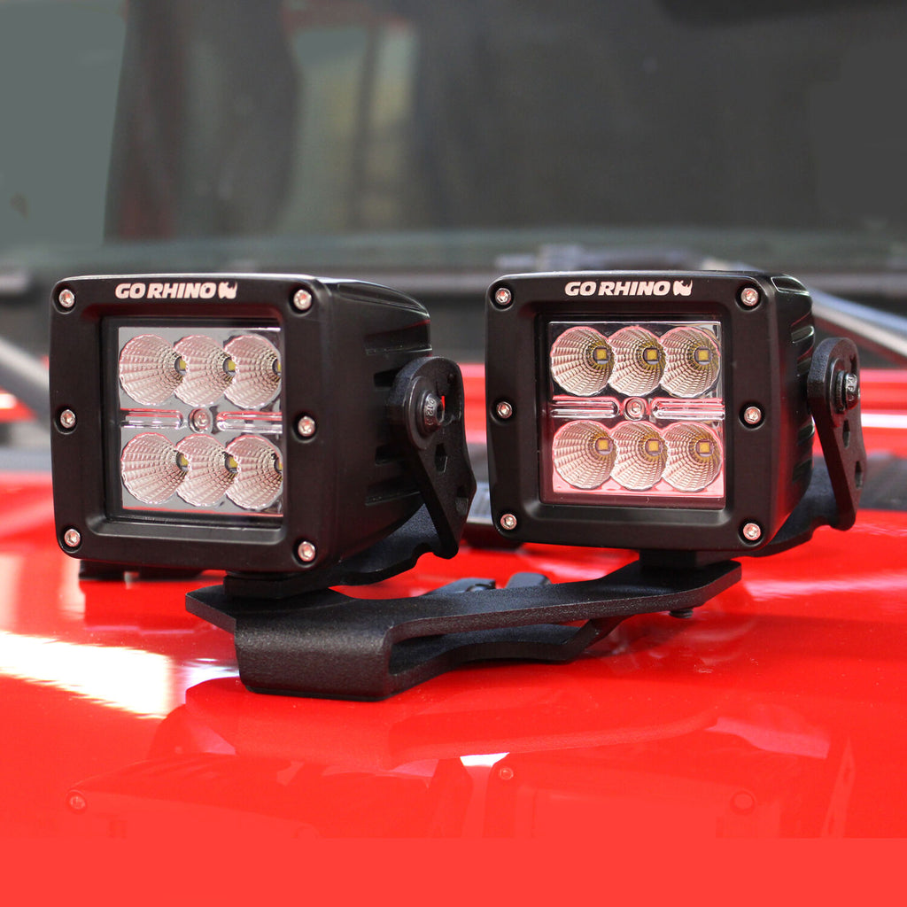 Go Rhino 732231T XE Center Hood Light Mounts for Jeep JL/JT - Fits Dual 3x3 Cubes, offset mount for Select Jeep Gladiator, Jeep Wrangler