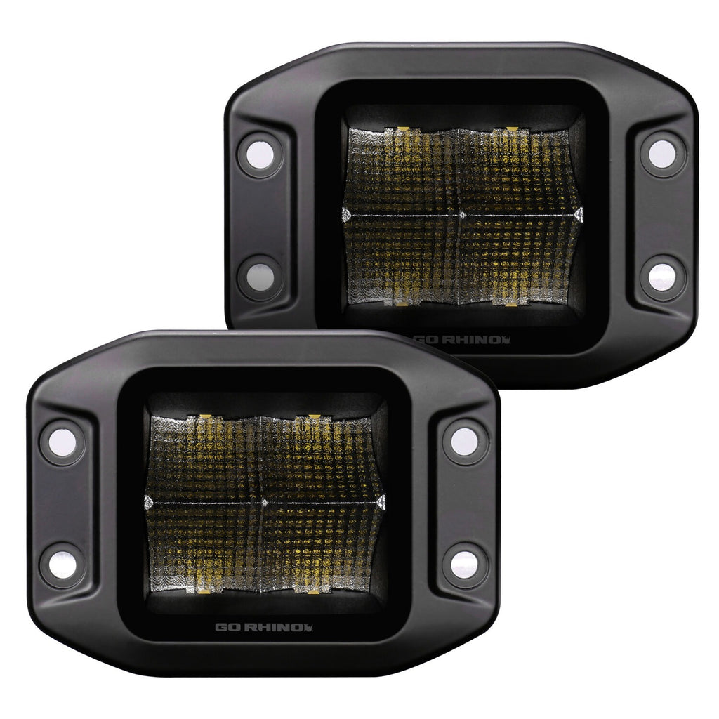 Go Rhino 750400321SCF Blackout Series - CUBEIT 3x3 LED Cube Spot Lights with Flush Mount, Pair