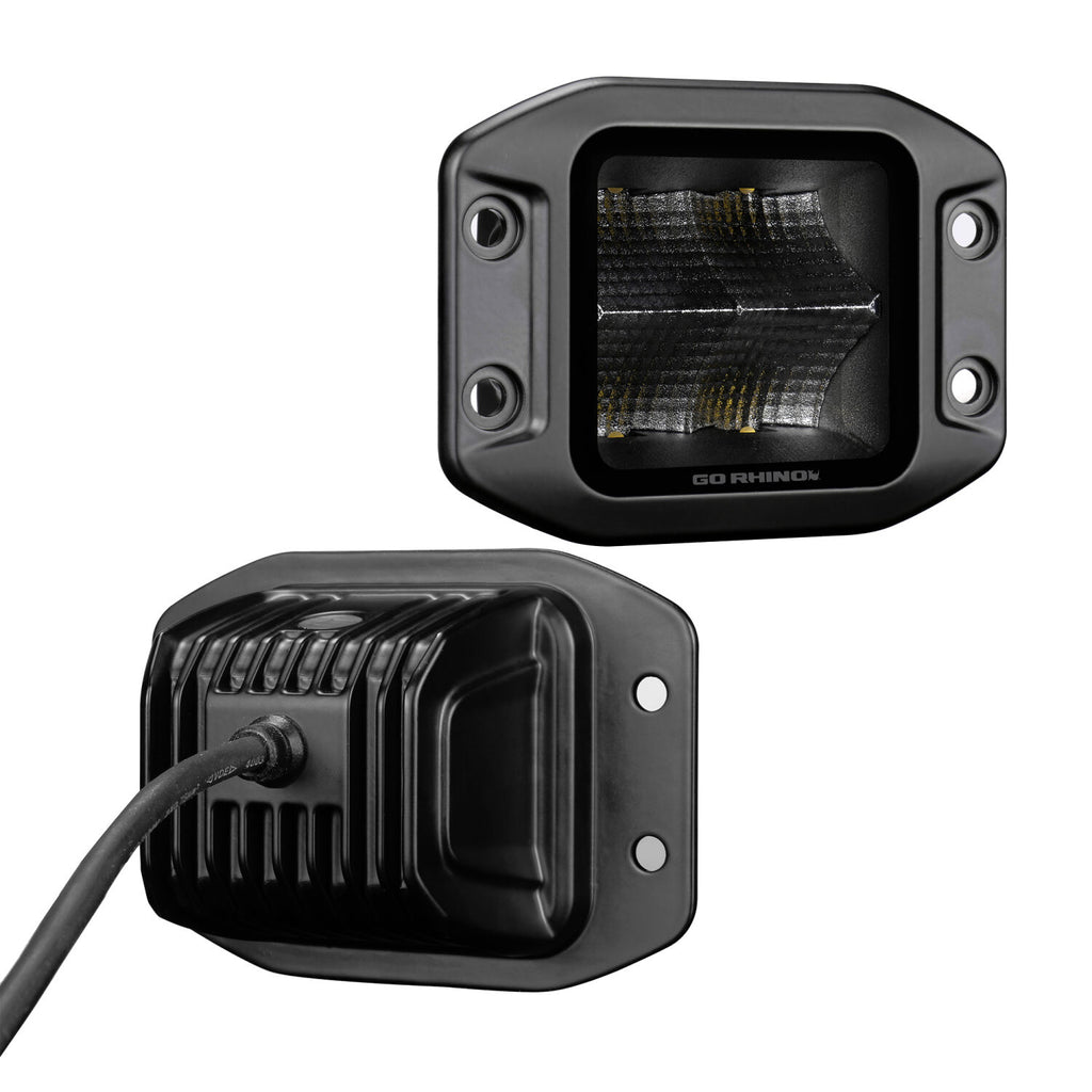 Go Rhino 750400321FCF Blackout Series - CUBEIT 3x3 LED Cube Flood Lights with Flush Mount, Pair