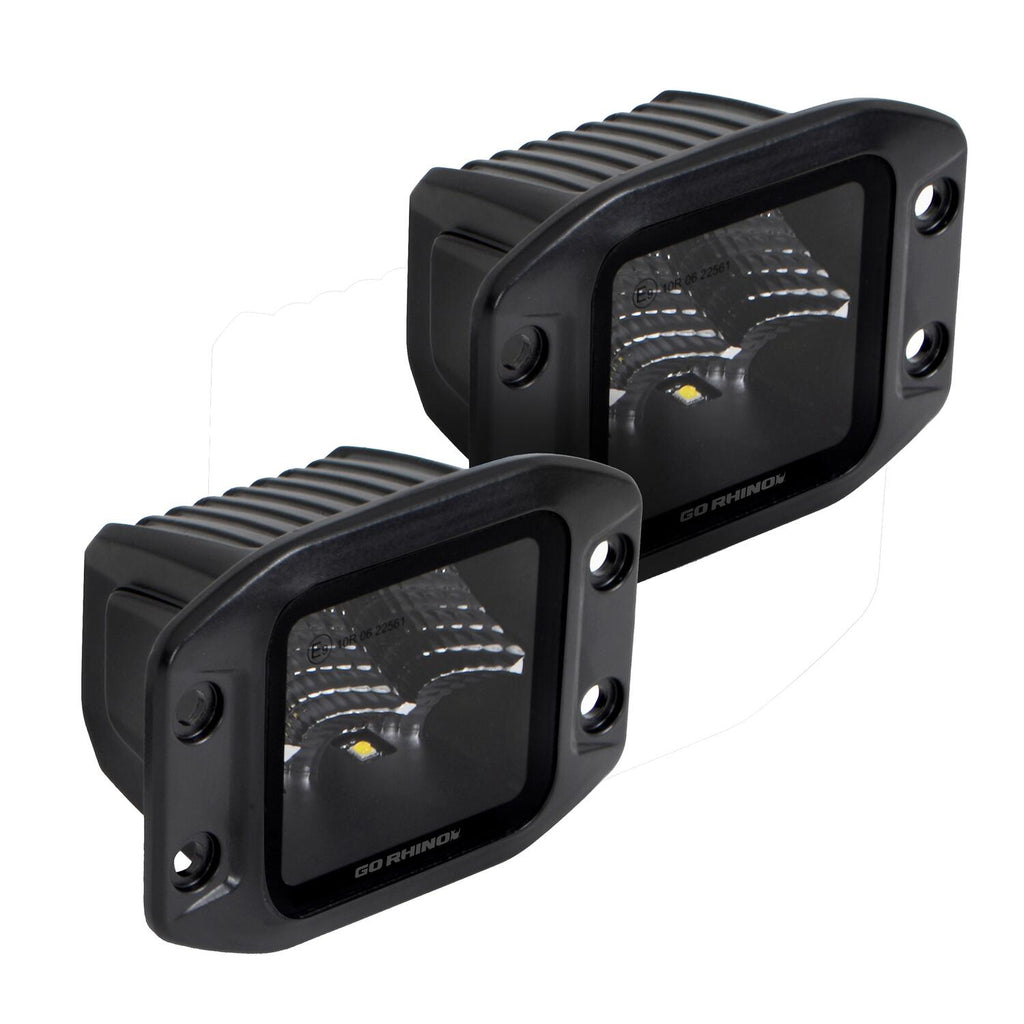 Go Rhino 750400321FCF Blackout Series - CUBEIT 3x3 LED Cube Flood Lights with Flush Mount, Pair