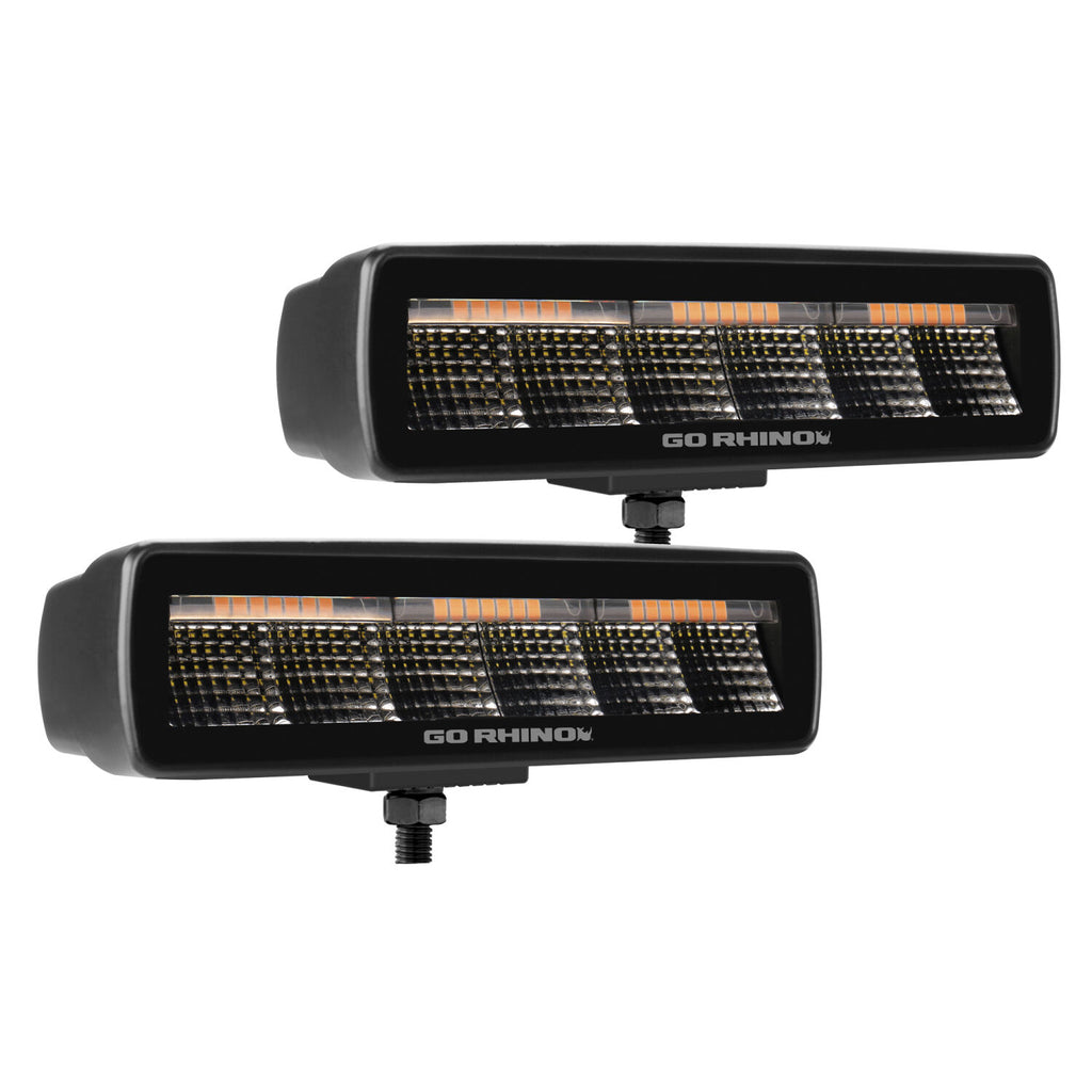 Go Rhino 750600622FBS Blackout Combo Series - SIXLINE 6-LED Flood Light Pods, Pair, w/Amber LEDs