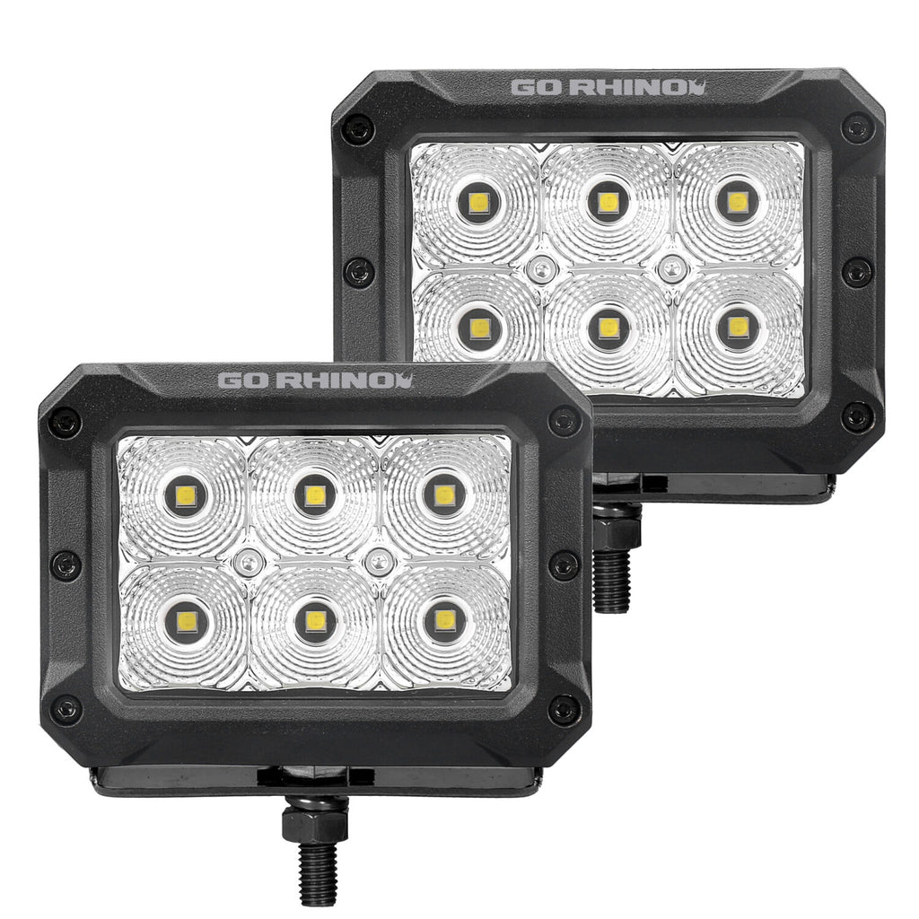 Go Rhino 753003023FBS Bright Series - 4x3 Rectangular LED Flood Lights, Pair