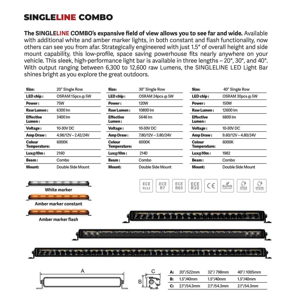Go Rhino 754004012CSS Blackout Combo Series - SINGLELINE 40" Single Row LED Light Bar w/Amber LEDs