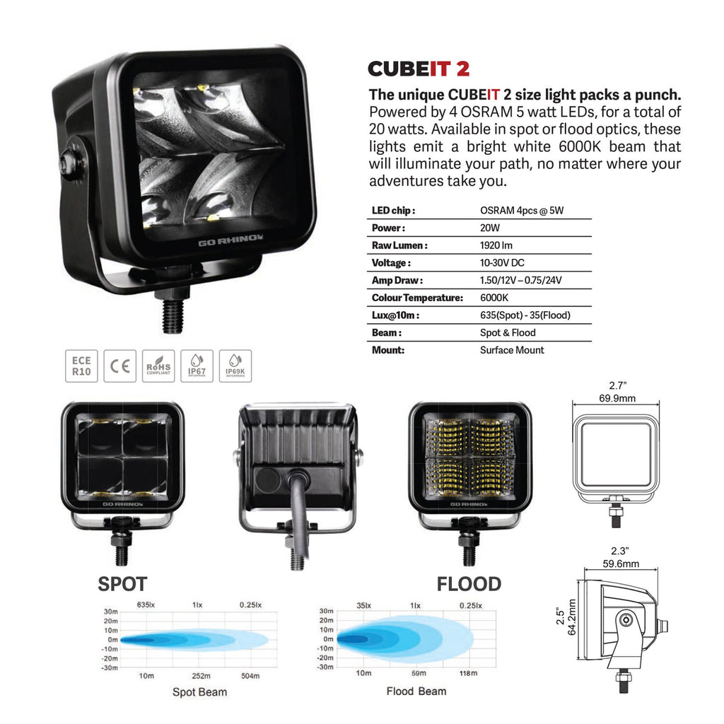 Go Rhino 750200321SCS Blackout Series - CUBEIT 2x2 LED Cube Spot Lights, Pair