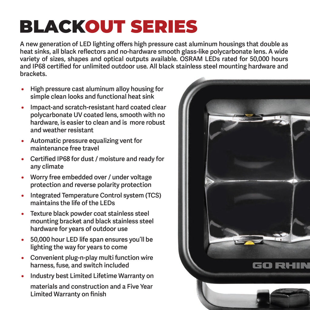 Go Rhino 750700321FCS Blackout Series - SIDELINE 4x3 LED Cube Flood Lights, Pair