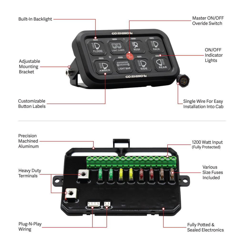 Go Rhino 758CHSCRBT RGB/Bluetooth 8-Channel Light Switch Controller without RF Control