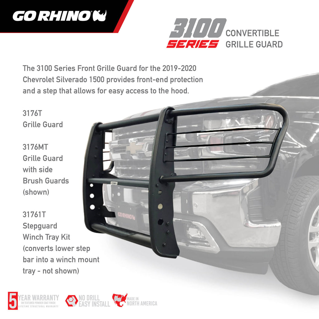 Go Rhino 3176MT 3100 Series StepGuard Grille Guard with Brush Guards for Select Chevrolet Silverado 1500, Chevrolet Silverado LTD