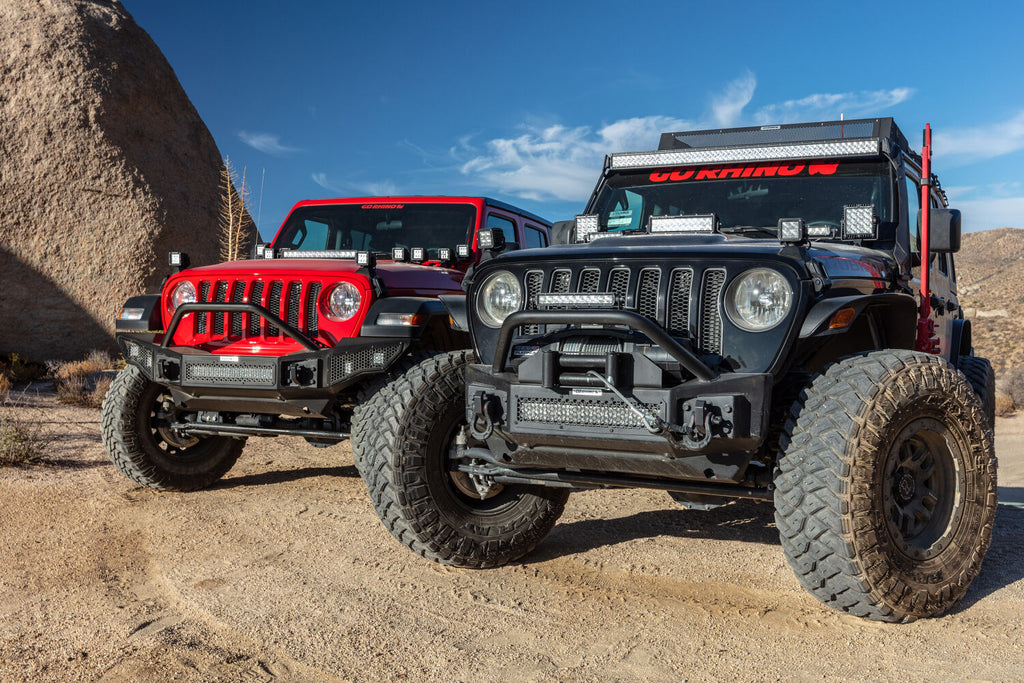 Go Rhino 331101T Rockline Winch-Ready Front Stubby Bumper With Overrider For Jeep for Select Jeep Gladiator, Jeep Wrangler, Jeep Wrangler JK