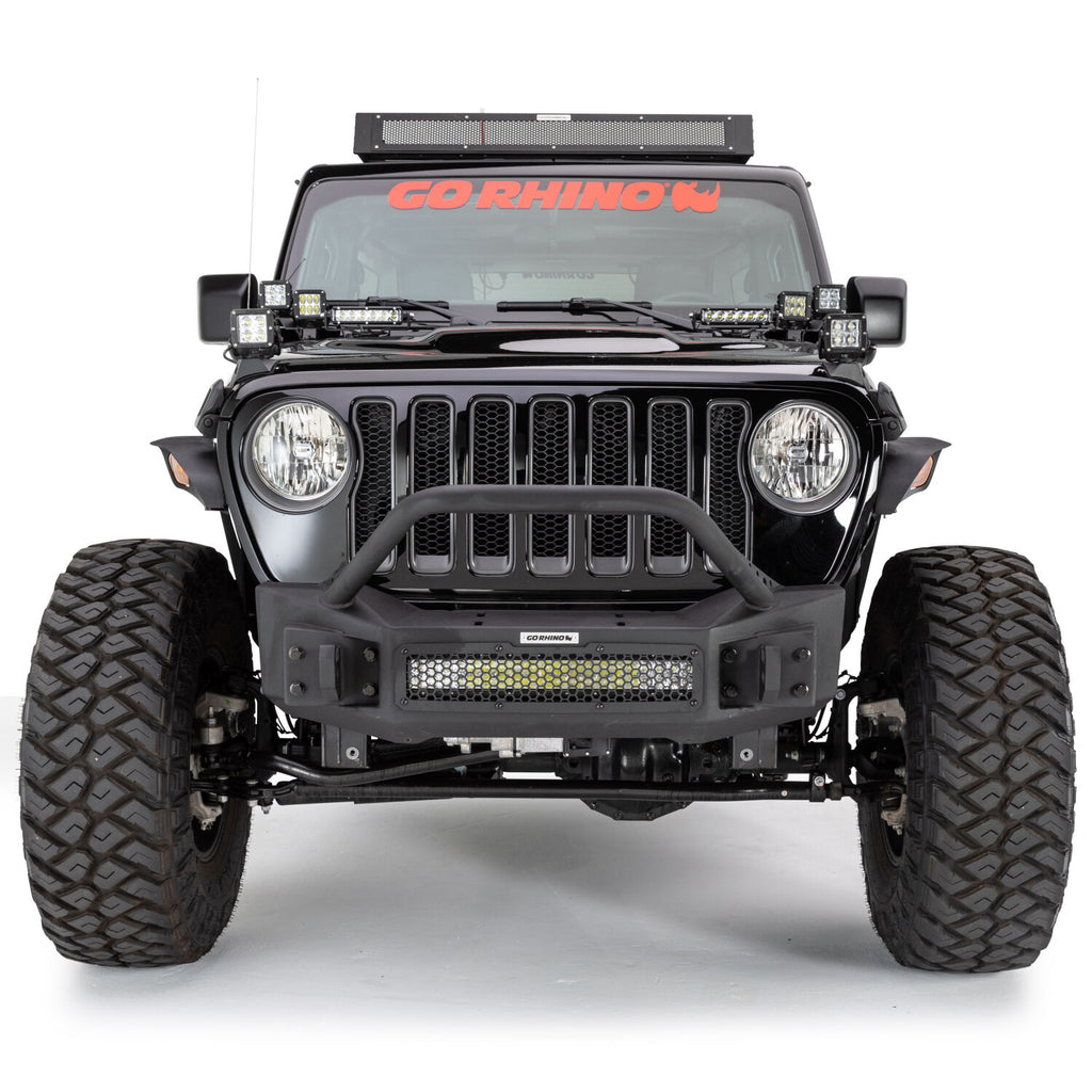 Go Rhino 331101T Rockline Winch-Ready Front Stubby Bumper With Overrider For Jeep for Select Jeep Gladiator, Jeep Wrangler, Jeep Wrangler JK
