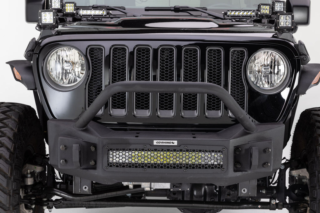 Go Rhino 331101T Rockline Winch-Ready Front Stubby Bumper With Overrider For Jeep for Select Jeep Gladiator, Jeep Wrangler, Jeep Wrangler JK