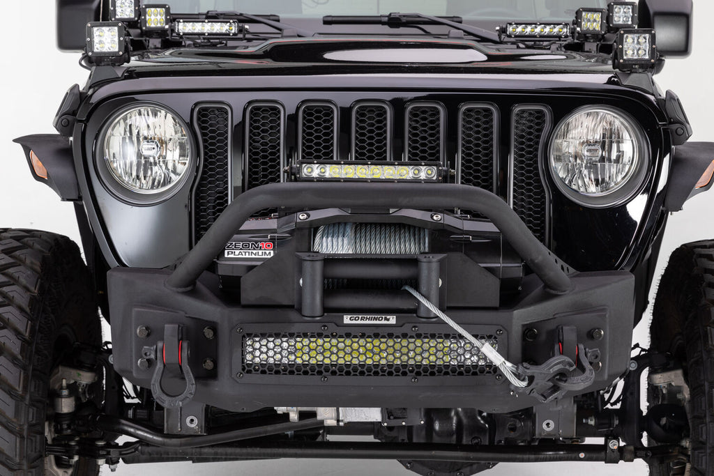 Go Rhino 331101T Rockline Winch-Ready Front Stubby Bumper With Overrider For Jeep for Select Jeep Gladiator, Jeep Wrangler, Jeep Wrangler JK