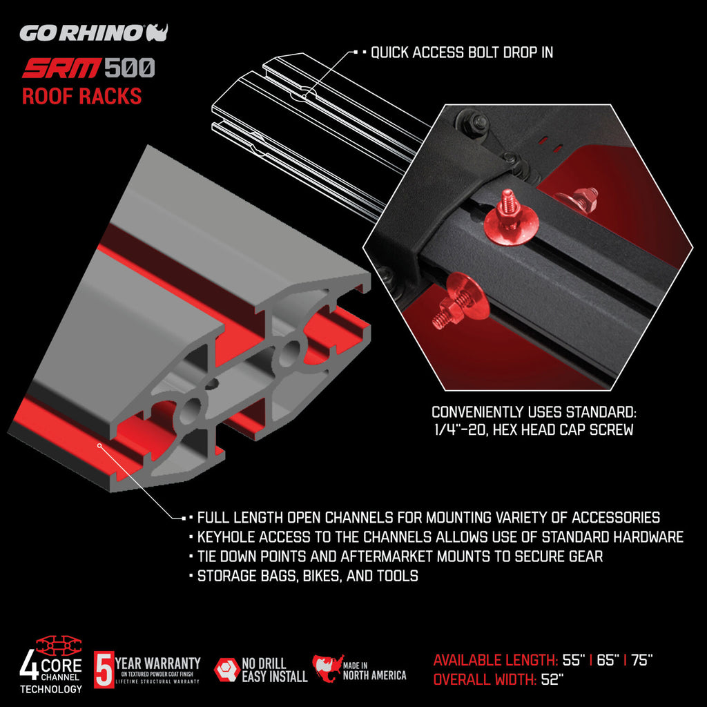 Go Rhino 5935072T SRM500 Tri Rail Kit for 75" Long x 52" Wide Long Rack - Rails only
