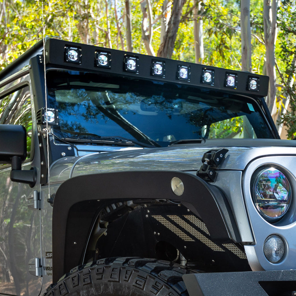 Go Rhino 738300T WLF Windshield Light Frame for Jeep JK - Fits Eight 3" LED Cube Lights for Select Jeep Wrangler, Jeep Wrangler JK