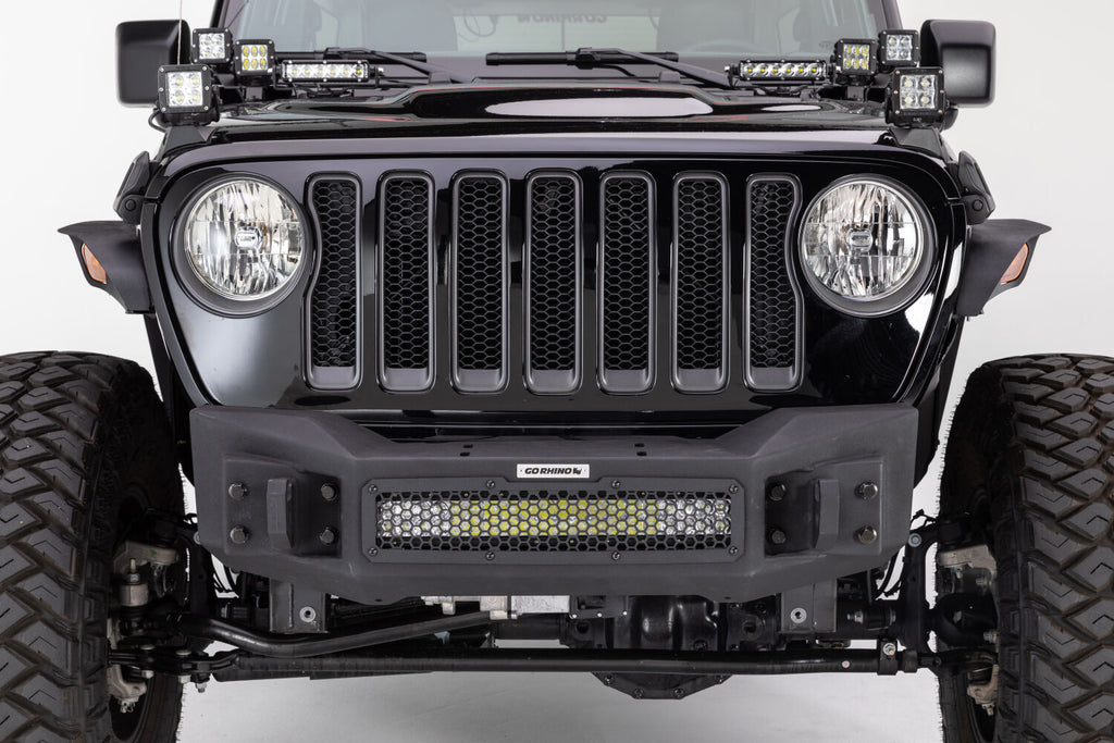 Go Rhino 331100T Rockline Winch-Ready Front Stubby Bumper For Jeep for Select Jeep Gladiator, Jeep Wrangler, Jeep Wrangler JK