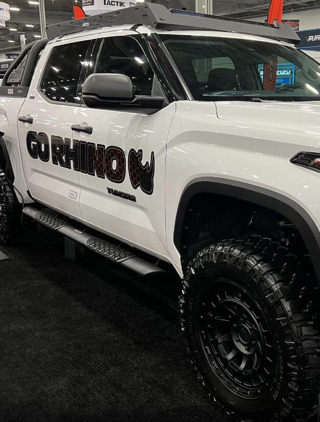 Go Rhino V3443687T V-Series V3 Aluminum Side Steps with Mounting Brackets Kit - TextBlack -Crew Max for Select Toyota Tundra
