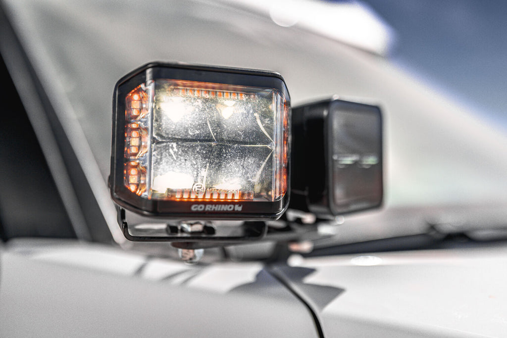 Go Rhino 750700322SCS Blackout Combo Series - SIDELINE 4x3 LED Cube Spot Lights, Pair, w/Amber LEDs