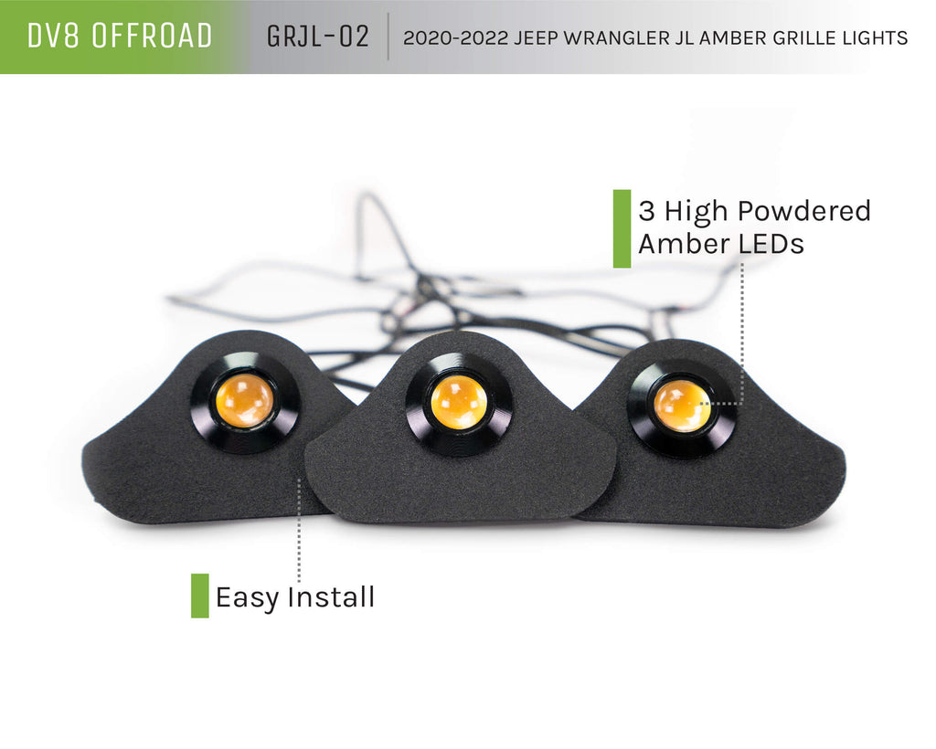 DV8 Offroad GRJL-02 GRJL-02 18-22 JEEP WRANGLER JL FRONT GRILL AMBER ACCENT LIGHTS for Select Jeep Wrangler, Jeep Wrangler JK