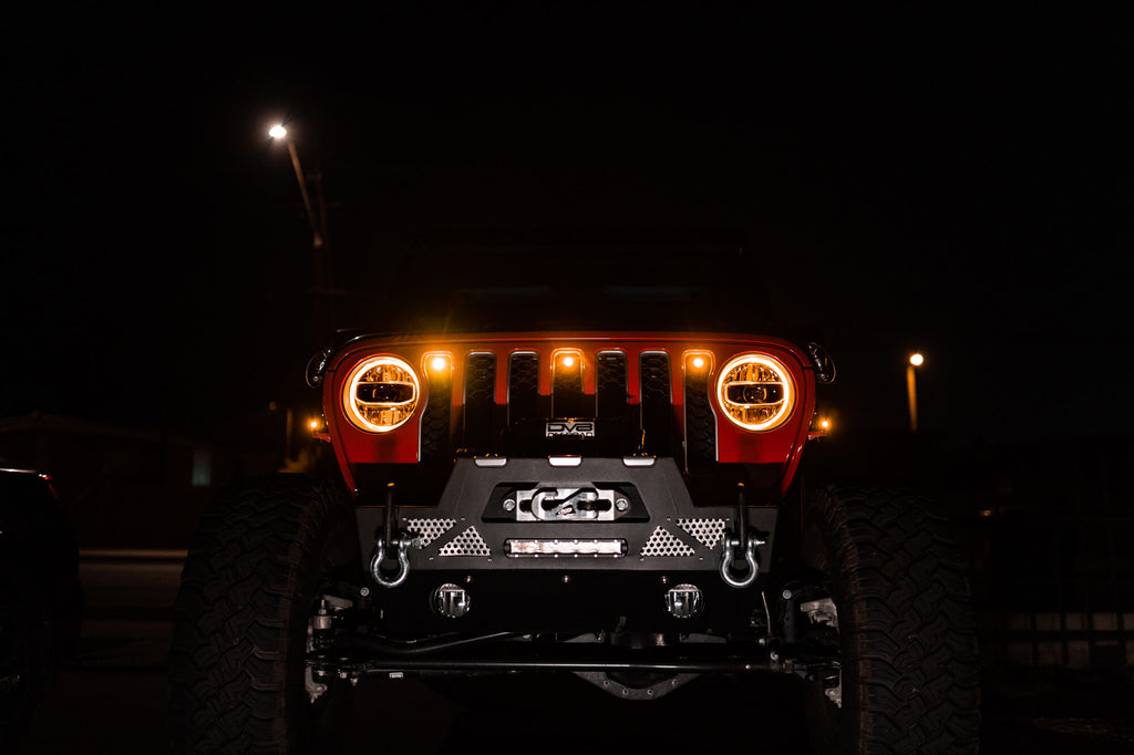 DV8 Offroad GRJL-02 GRJL-02 18-22 JEEP WRANGLER JL FRONT GRILL AMBER ACCENT LIGHTS for Select Jeep Wrangler, Jeep Wrangler JK