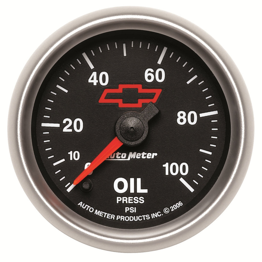 Gage,-Oil-Prssure,-2-116,-100Psi,-Digtl-Stppr-Mtr,-Chevy-Red-Bowtie,-Black