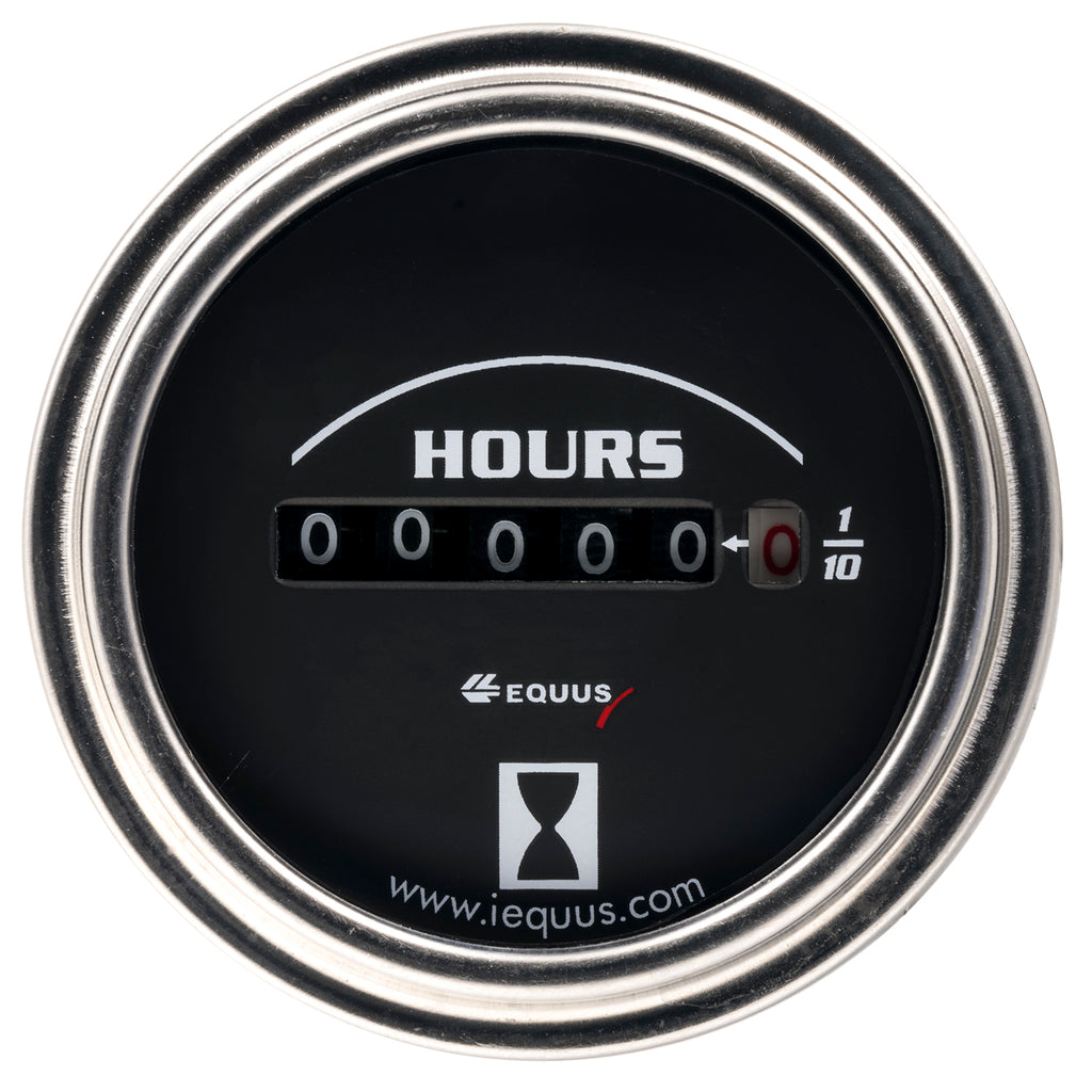 Gauge-Hourmeter,-2-10K-Hours,-Elec-(8V-60V),-Blk-Dial,-Chrme-Bezel,-7000-Serie