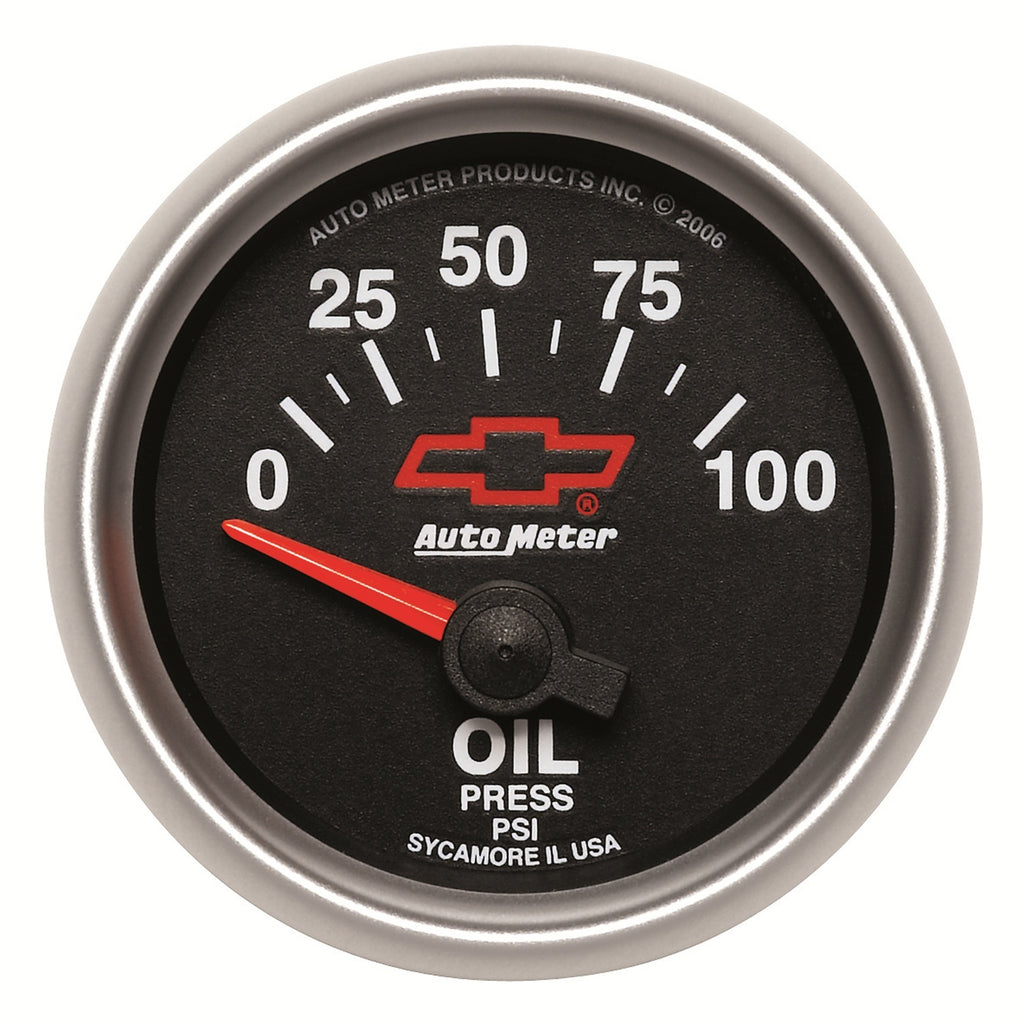 Gauge,-Oil-Pressure,-2-116,-100Psi,-Electric,-Chevy-Red-Bowtie,-Black