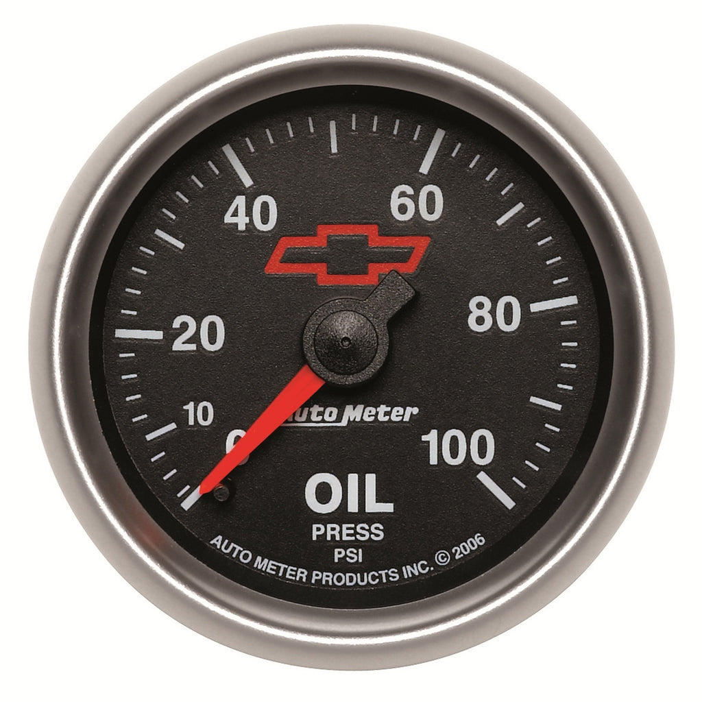 Gauge,-Oil-Pressure,-2-116,-100Psi,-Mechanical,-Chevy-Red-Bowtie,-Black