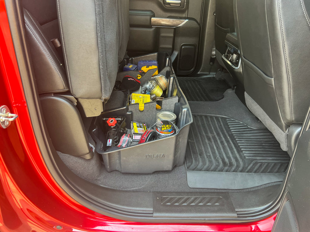 DU-HA 10401 DÜHA 10401 Underseat Storage / Gun Case - Brown for Select Chevrolet Silverado 1500, Chevrolet Silverado HD, Chevrolet Silverado HD, GMC Sierra, GMC Sierra 1500, GMC Sierra HD, GMC Sierra HD